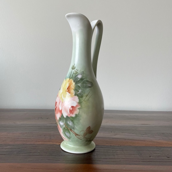 Vintage Hand Painted Bud Vase with Handle, Pottery Bud Vase, Ceramic Vase, Small - Picture 1 of 9